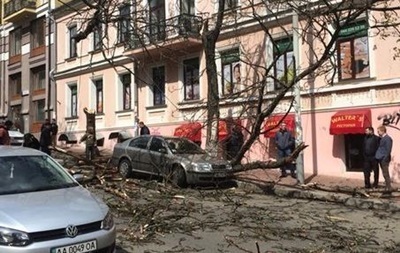 В Киеве ураган повалил деревья и билборды