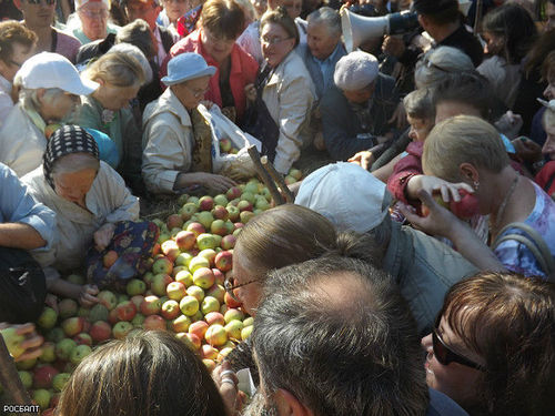 В Питере устроили давку за бесплатными яблоками 