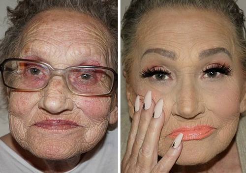Макияж 80-летней бабушки: до и после