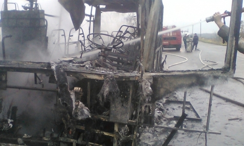 В Харьковской области сгорел рейсовый автобус