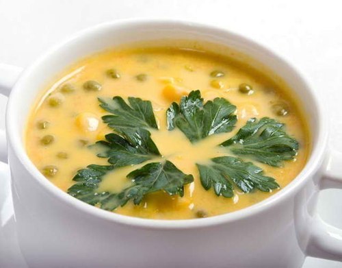 Суп с сыром и зеленым горошком