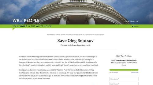 Петиция в поддержку Олега Сенцова на сайте Белого дома набрала необходимые 100 000