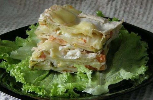 Мамины секреты "Слоеный пирог из лаваша с сыром и овощами"