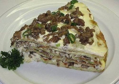 Кабачковый пирог с мясом и грибами