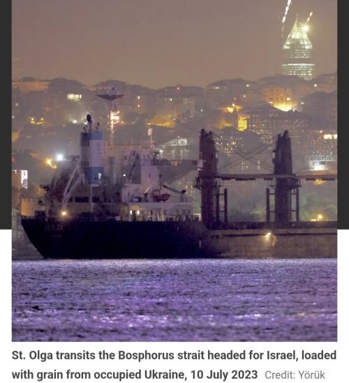 З 2023 року Ізраїль прийняв понад 30 рейсів із вкраденим українським зерном з Керчі