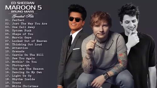 Las Mejores Canciones De Bruno mars, Charlie Puth, Ed Sheeran